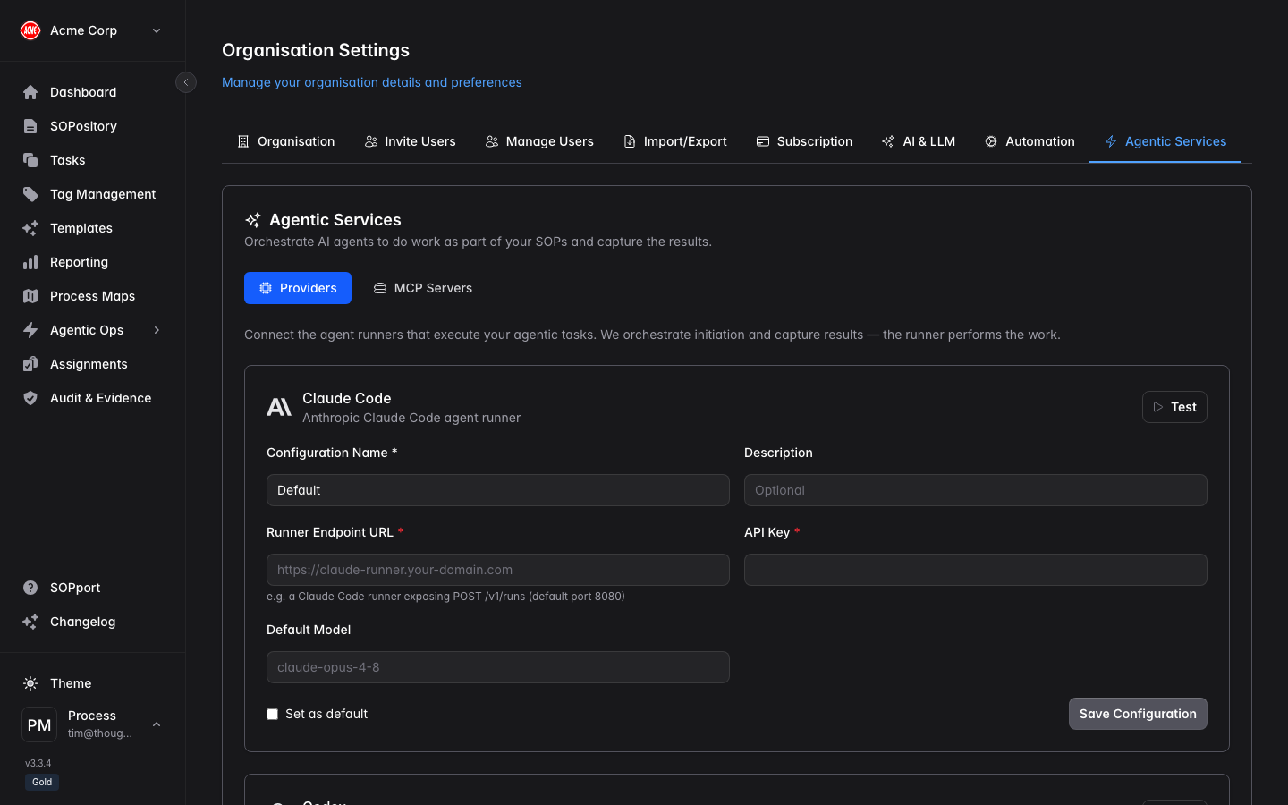 Agentic services configuration